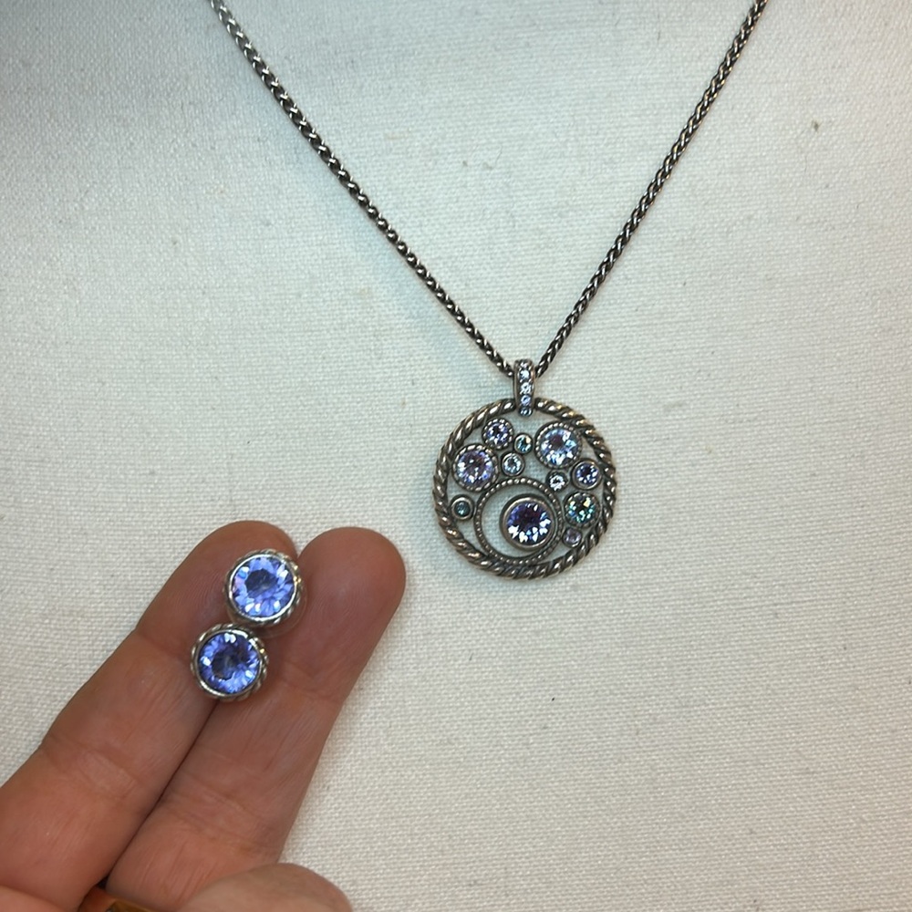 Brighton necklace and earring set purple and blue. Like new condition.